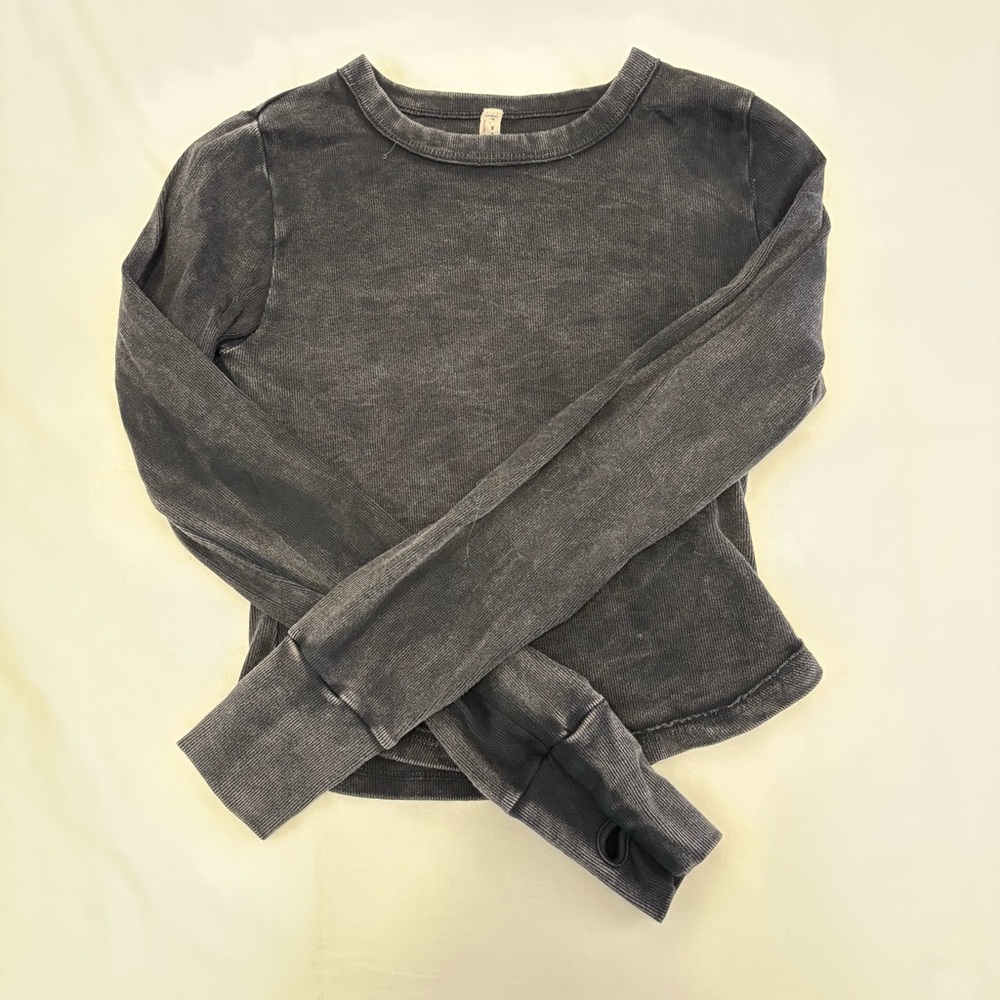 Free People Movement Washed Black Cropped Long Sleeve Top